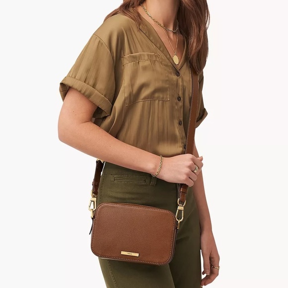 NWT Fossil Bryce Leather Bag Small Brown - Picture 1 of 5